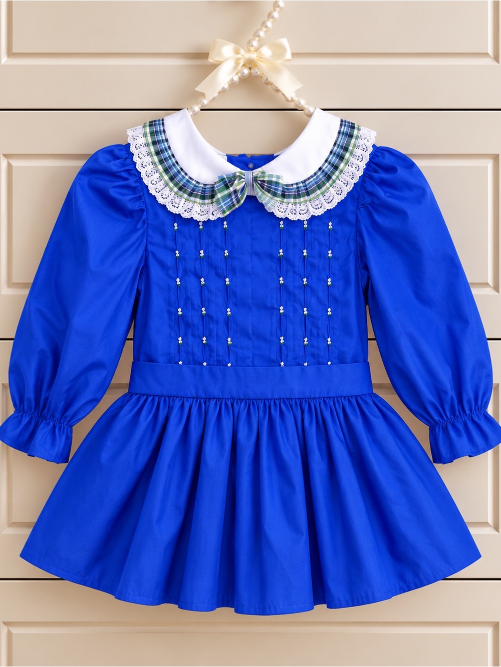 Vintage Polly Flinders 2T Royal Blue Party Dress NWT Plaid Lace Collar Heirloom